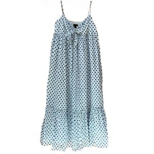 J. Crew Tie Front Tiered Cotton Voile Maxi Beach Dress Size Large White Blue